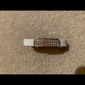 White pleather skinny bracelet w/ clear Swarovski